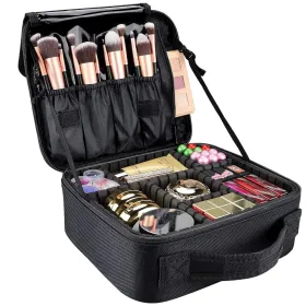 Travel Cosmetic Bag, Women's Portable Cosmetic Case, Professional Cosmetic Storage Box With Adjustable Dividers, Can Store Makeup Brushes, Toiletries,