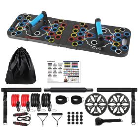Multifunctional Push Up Board Home Strength Training Equipment With 15 Fitness Accessories Pilates Bar Resistance Band Roller Wheel Full Body Workout (Option: Black)