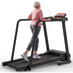 Elderly Rehabilitation Treadmill With Long Armrests LCD Display 300 Lbs Weight Capacity 3 Control Modes Cup Holder 0.5 To 7.5 MPH Speed Safety Key Eas (Option: Black)