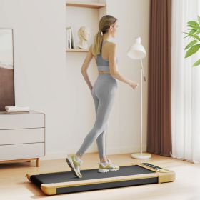 Walking Pad, Under Desk Treadmill with 17" x 43" Wide Belt, Remote Control, Bluetooth Speaker, Wheels and LED Display (Option: Natural Wood-1425x675x155 mm)