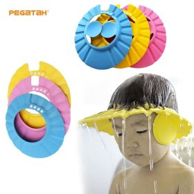Children's baby bath shower cap shampoo bath cap adjustable EVA cap waterproof eye protection earmuff headgear shampoo cap (Color: Pink)