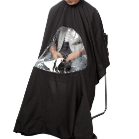 Professional Salon Apron Waterproof Cape Barber Styling Tool Salon Hairdresser Visible Apron Hair Cutting Hairdressing Gown Cape (Color: Black)